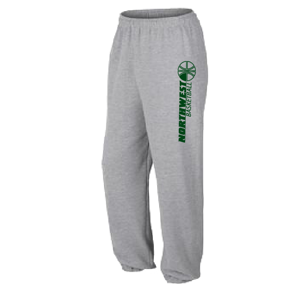 Athetic Grey sweatpants with silk screened Northwest Basketball logo on thigh