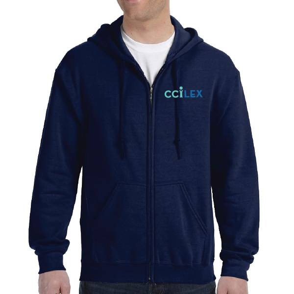 CCILEX embroidered on navy full zip hoodie