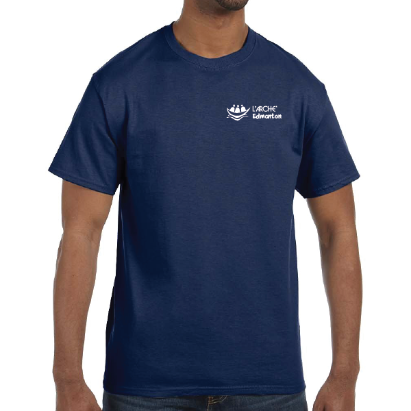 L'Arche Edmonton Navy Teeshirt with left chest embroidery